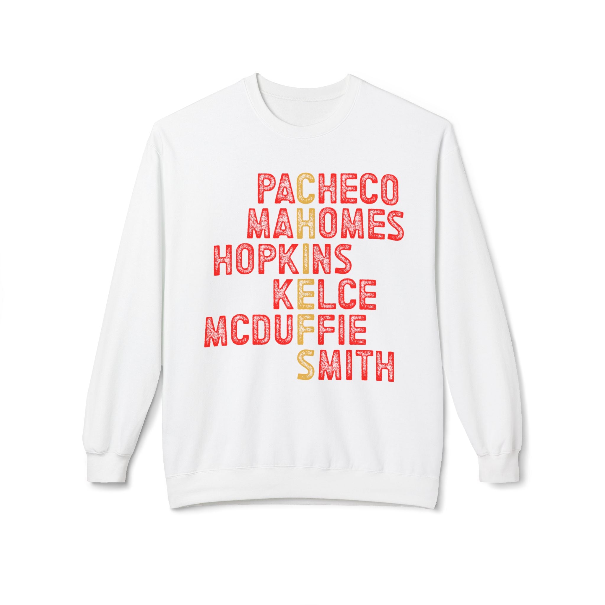 KC Chiefs Player Fleece Crewneck Sweatshirt - Custom Names Design